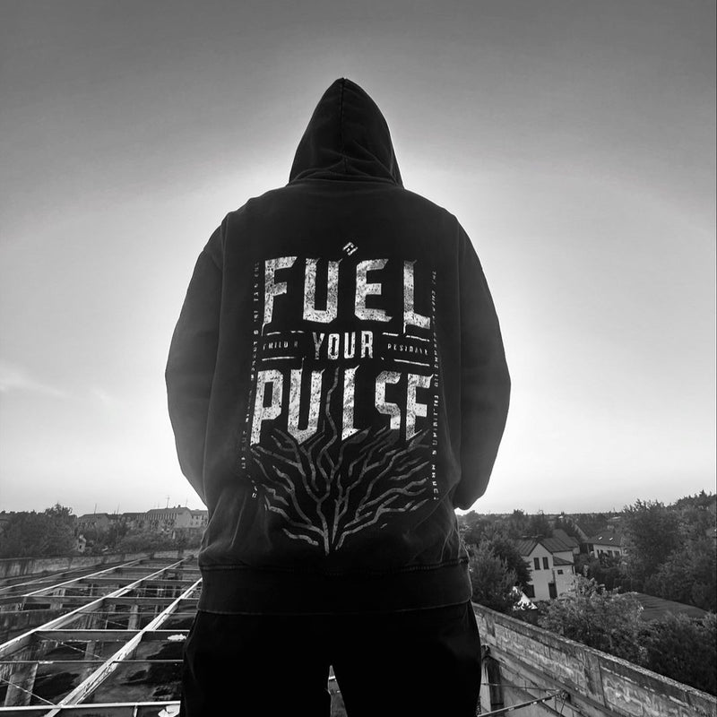 "FUEL YOUR PULSE" OVERSIZED HOODIE IN BLACK