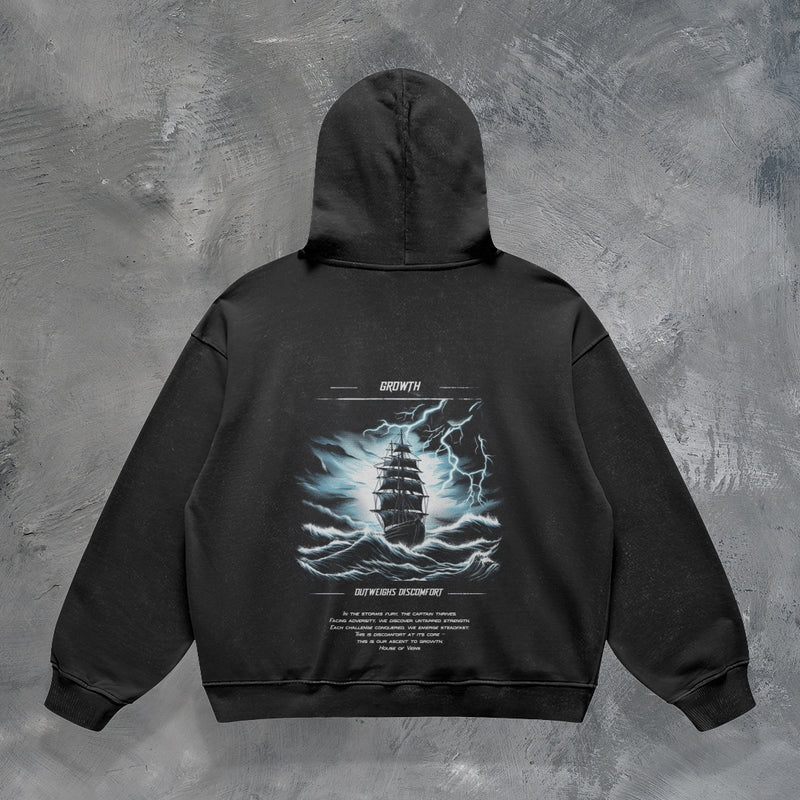 "GROWTH OUTWEIGHS DISCOMFORT" OVERSIZED HOODIE IN BLACK