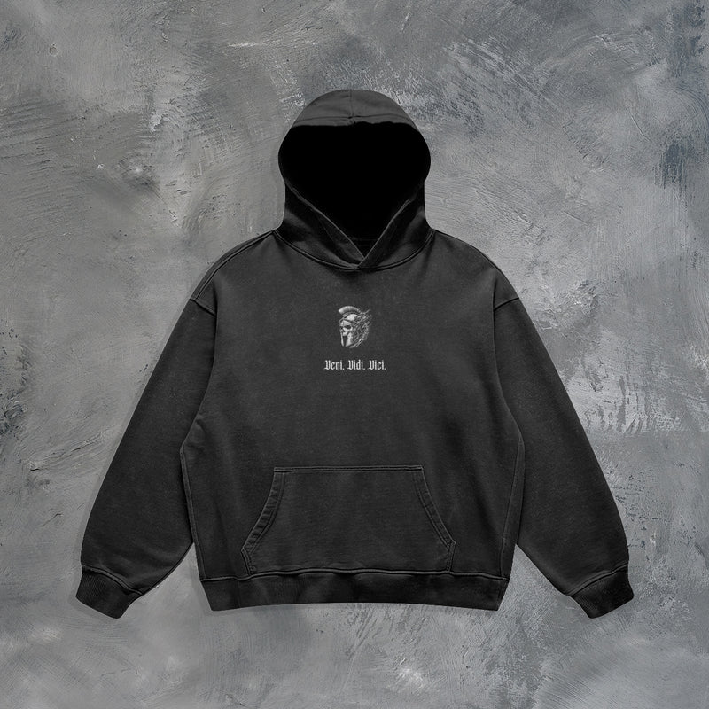 "VENI VIDI VICI" OVERSIZED HOODIE IN BLACK