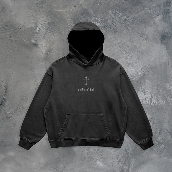 "SOLDIER OF GOD" OVERSIZED HOODIE IN BLACK