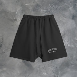 "MEMENTO MORI" OVERSIZED SHORTS IN BLACK