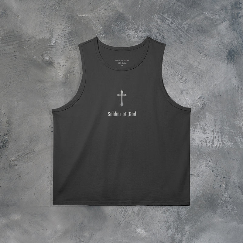 "SOLDIER OF GOD" OVERSIZED TANK TOP IN BLACK