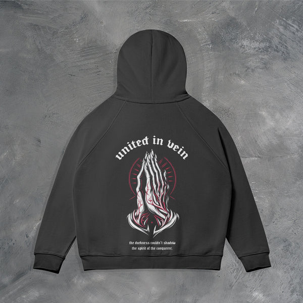 "UNITED IN VEIN" ZIP UP HOODIE IN BLACK