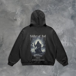 "SOLDIER OF GOD" OVERSIZED HOODIE IN BLACK