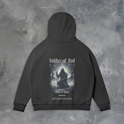 "SOLDIER OF GOD" ZIP UP HOODIE IN BLACK