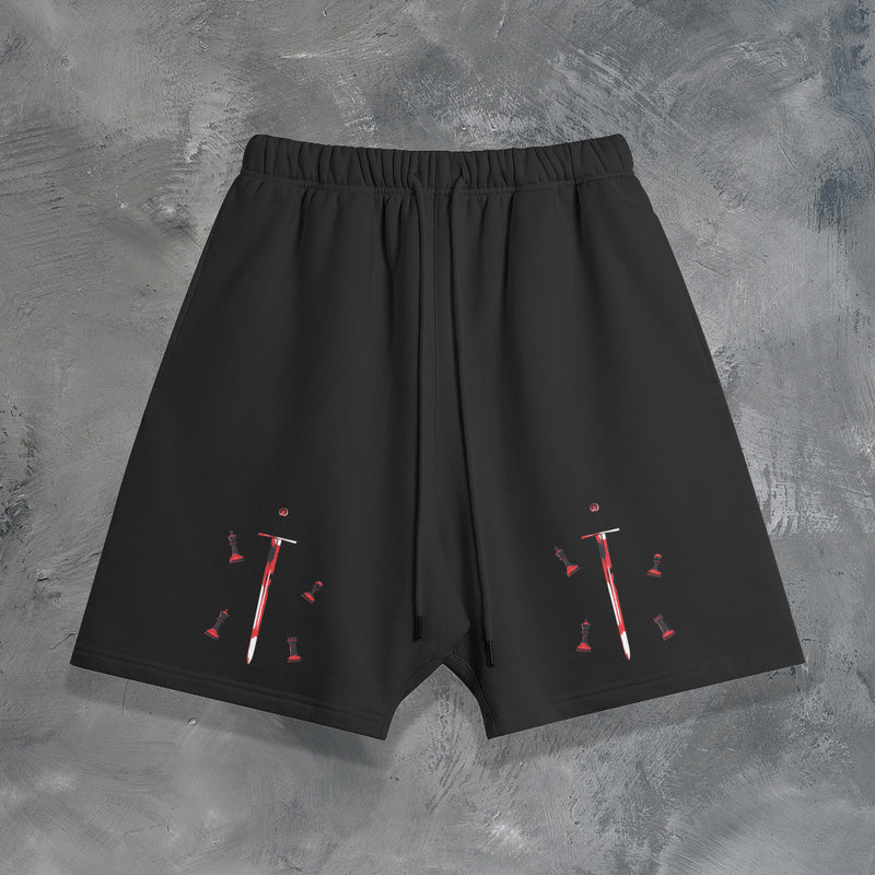 "NO DEFEAT" OVERSIZED SHORTS IN BLACK