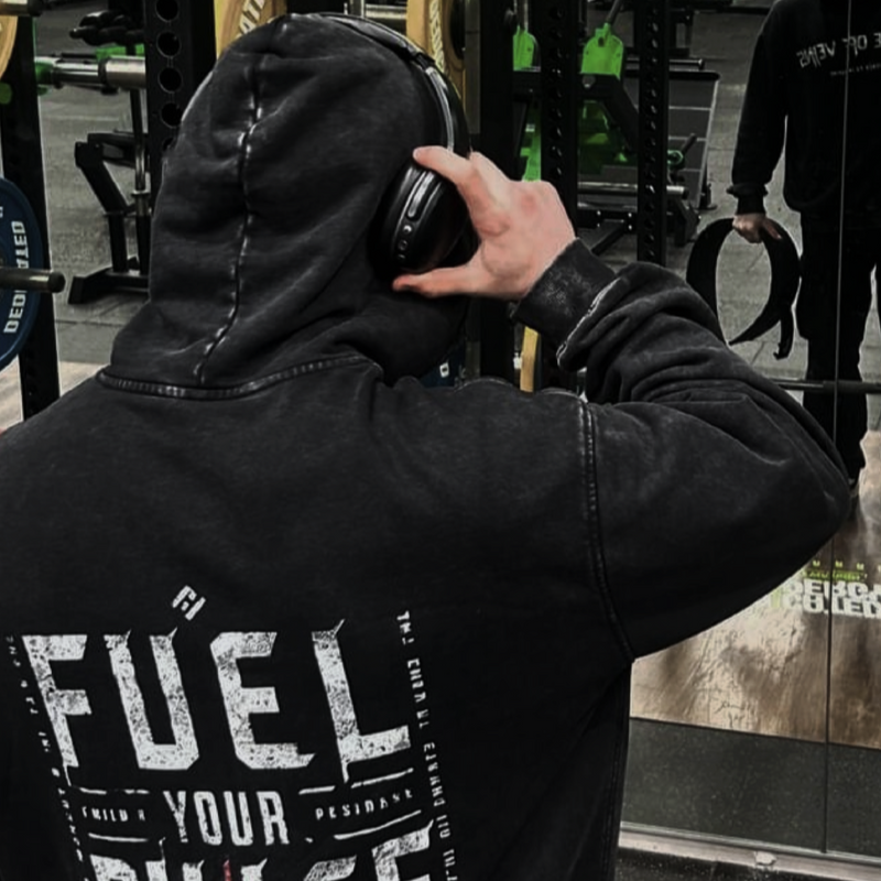 "FUEL YOUR PULSE" OVERSIZED HOODIE IN BLACK